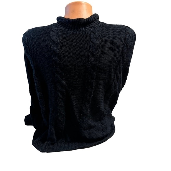 Vintage Suzelle Women's Silk Wool Blend Mock Neck Cable Knit Black Sweater Large - Picture 2 of 9